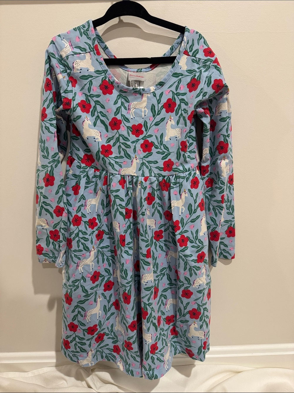 Hanna Andersson Light Blue Unicorn & Red Floral Long-Sleeve Nightgown